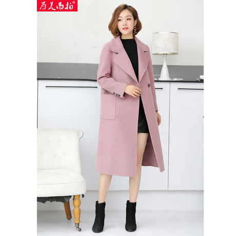 2018新款韩版宽松双面呢大衣女装上衣阿尔巴卡中长款呢子外套开衫商品大图