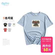 阁楼花开印花宽松t恤女2018夏季短袖韩版休闲上衣ulazzang学院风图片