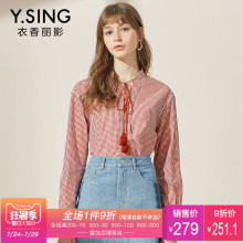 小碎格子衬衫女衣香丽影2018春装新款娃娃领蝴蝶结长袖上衣女打底图片