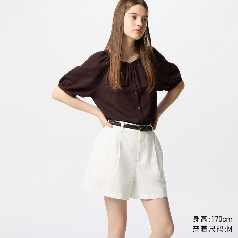 【狂欢价】优衣库女装麻棉短裤/休闲裤子25春夏新款473696