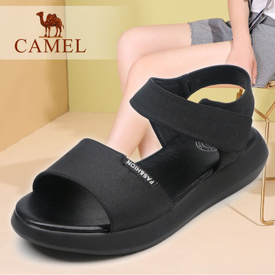 Camel/骆驼女鞋 2018夏季新款厚底坡跟魔术贴时尚休闲女式凉鞋子
