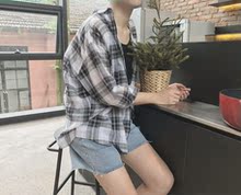衬衫 防晒长袖 阿茶与阿古夏季休闲灰色系格纹宽松学院风韩版