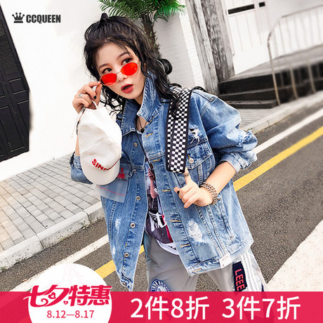 Ccqueen女装2018新款潮港味复古chic外套宽松学生党韩版bf牛仔衣商品大图
