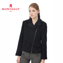 Montagut/梦特娇棉服 羊毛呢外套 机车斜拉链大翻领 秋冬女装新款图片