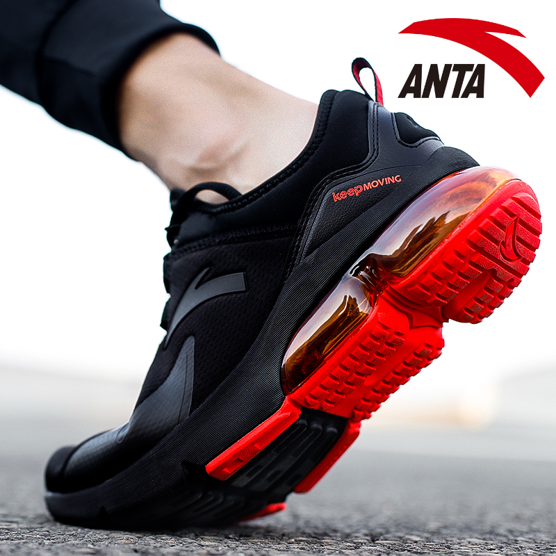 Anta Men's Shoes Air Cushion Shoes Autumn and Winter 2019 New Official Website Black and Red Mesh Running Shoes Lightweight Shock Absorbing Sports Shoes