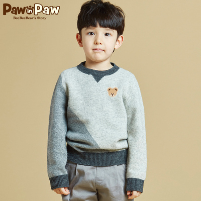 Pawinpaw宝英宝卡通小熊童装18年春款男童撞色圆领套头毛衣