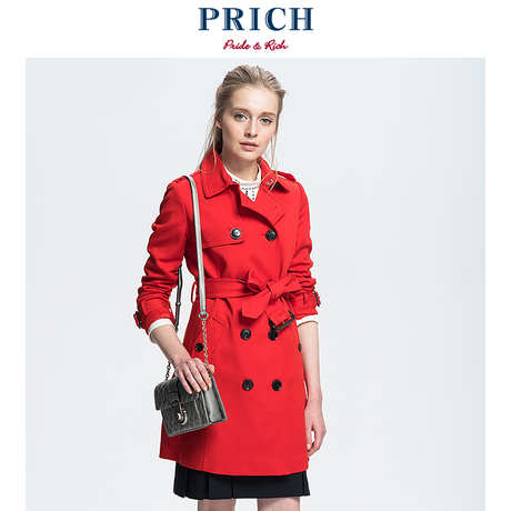 PRICH女装 春季韩版系带修身双排扣风衣中长款外套女 PRJT71101E商品大图