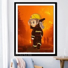 2019新款DIY方钻满钻钻石画英雄消防员救火的路上全贴钻画十字绣