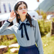 百达依莉系带雪纺衬衫女2018秋季新款大蝴蝶结长袖衬衣娃娃领上衣图片