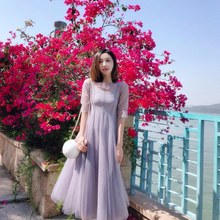 复古短袖 ins超火仙气大摆蕾丝网纱仙女连衣裙长裙 2019夏季新品