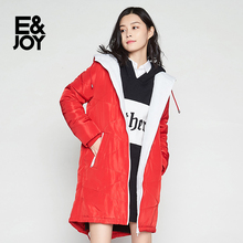 艾格E＆joy2018冬季简约加厚保暖宽松连帽中长款棉服女M094图片