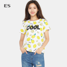 Etam/艾格艾格ES夏季新款休闲学院风卡通印花圆领短袖T恤女M074图片