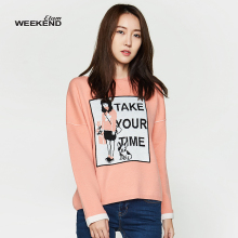 艾格Weekend时尚简约短款印花圆领套头针织衫毛衣女M051图片