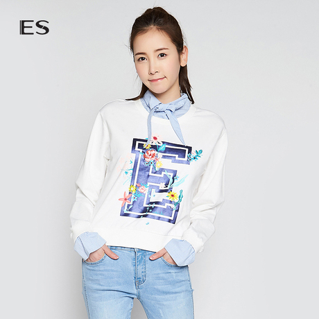 艾格ES时尚个性印花系带假两件针织卫衣女M127商品大图