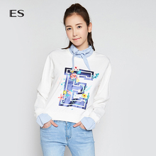 艾格ES时尚个性印花系带假两件针织卫衣女M127图片