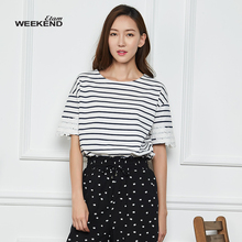 艾格Weekend2018条纹适中适中短袖T恤女M212图片