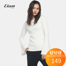 艾格 Etam 2018 新款时尚喇叭袖气质修身纯色套头针织衫K492图片