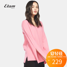 艾格 Etam 2018 纯色休闲宽松开叉套头针织衫女K488图片