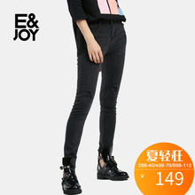 艾格 E＆joy 秋季时尚紧身纯色破洞磨边修身牛仔裤女S059图片