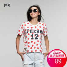 艾格 ES 女装夏季款草莓字母印花短袖圆领T恤S622图片