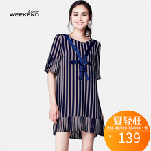 艾格 Weekend 夏季时尚竖条纹蝴蝶结直筒连衣裙S587图片