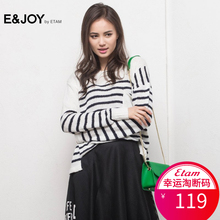 艾格E&joy秋季女士圆领条纹拼接时尚休闲常规款毛针织衫S353图片