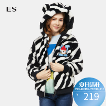 艾格 ES 2018 冬款新品时尚宽松可爱毛绒条纹外套  N002图片