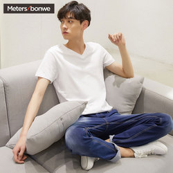 美特斯邦威官方网店T恤男短袖打底衫v领上衣夏季新款修身纯色男装