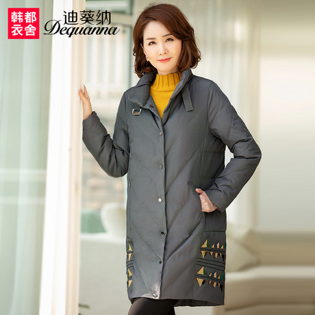 迪葵纳中年妈妈装冬装中老年女装长袖中长款羽绒服WY8402钬商品大图