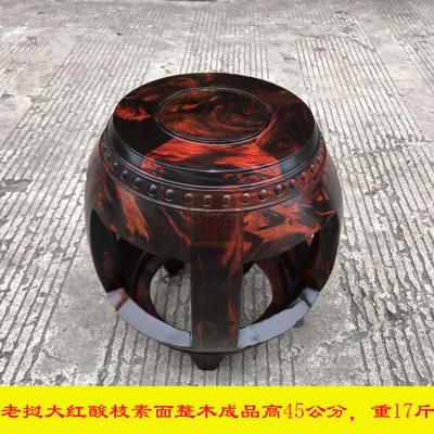 红木仿古家具 正宗老挝大红酸枝鼓凳 换鞋凳子 交趾黄檀实木鼓墩