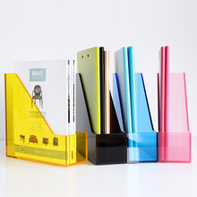 三锐亚克力办公收纳架半透明简易A4桌面文件夹一格粉色创意文件架