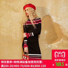 妖精的口袋chic针织裙春装修身圆领复古内搭木耳边连衣裙女-图片