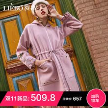 裂帛2018冬秋新款连帽精工刺绣插肩款浪漫毛呢外套女51181281图片
