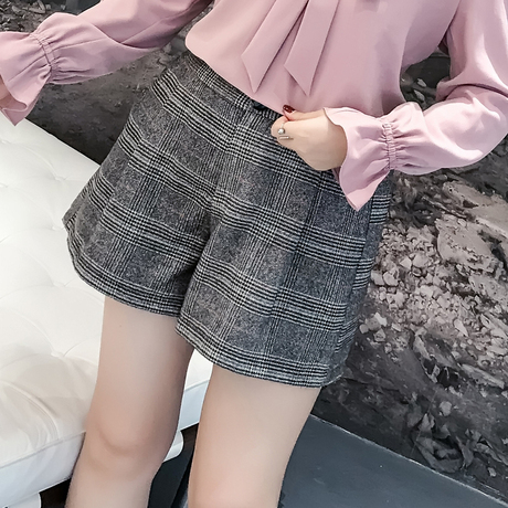 采多宝大码女装2018胖mm秋装新款格子阔腿裤热裤短裤女200斤K0057商品大图