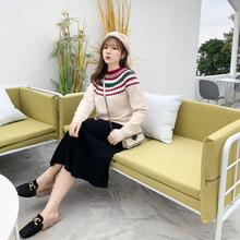 采多宝大码女装2018胖妹妹冬装新款撞色圆领提花针织毛衣女MY0077图片