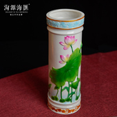 家居佛堂佛教摆件 淘源海汇陶瓷工艺浮雕荷叶花瓶香筒佛具用品
