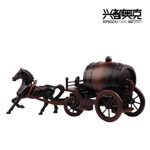 橡木酒桶实木手工雕刻马拉车家居摆件酒具乔迁创意礼品橡木桶马车