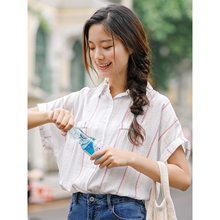 茵曼2018夏装新款条纹口袋宽松休闲百搭衬衣衬衫女F1882013210图片