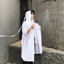中长款 宽松连帽外套青少年情侣防晒衣潮 棉麻风衣薄款 男士 夏季韩版