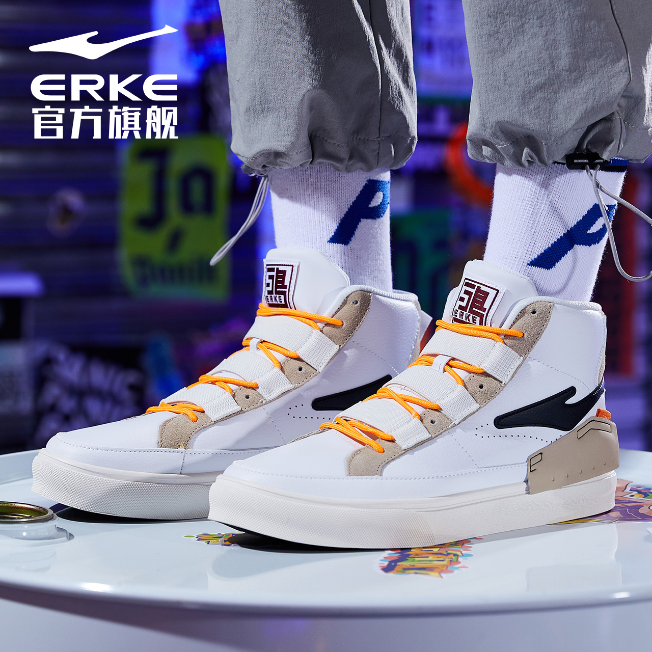 ERKE High top Shoes Autumn Men's Shoes Fashion Shoes 2019 New Type Slate Shoes Men's Sneakers Hugh 51118401224