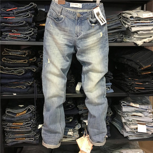 正品Baleno班尼路男修身纯棉男裤破损抓痕时尚修脚牛仔裤88511014