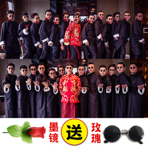 中式结婚礼服伴郎伴娘服男士唐装长衫大褂民国抖音同款兄弟团礼服