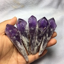 紫色水晶权杖能量愈疗脉轮石矿物标本 天然紫水晶单尖原石水晶簇