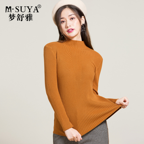 梦舒雅2018秋冬套头针织衫女时尚修身撞色长袖毛衫圆领休闲上衣女商品大图
