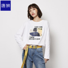 唐狮旗舰店秋T恤青春时尚印花长袖女学生T恤套头打底上衣休闲图片