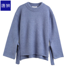 唐狮旗舰店2018冬装新款毛衣女圆领袖子绑带宽松毛衫净色线衫图片