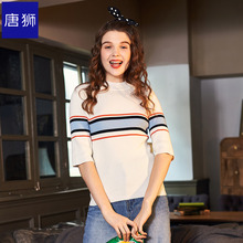 唐狮旗舰店2018秋装新款毛衣女都市半高领拼块中袖线衫针织衫图片