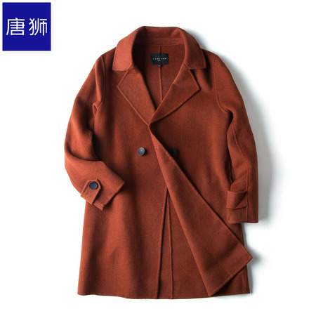 唐狮旗舰店2018冬装新款毛呢外套女中长款纯色双面呢子大衣潮商品大图