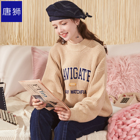 唐狮旗舰店2018冬装新款毛衣女外套半高领原宿粗毛线针织衫商品大图