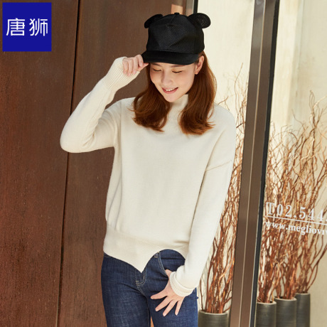 唐狮旗舰店2018冬装新款毛衣女高领净色下摆开叉毛针织打底衫商品大图